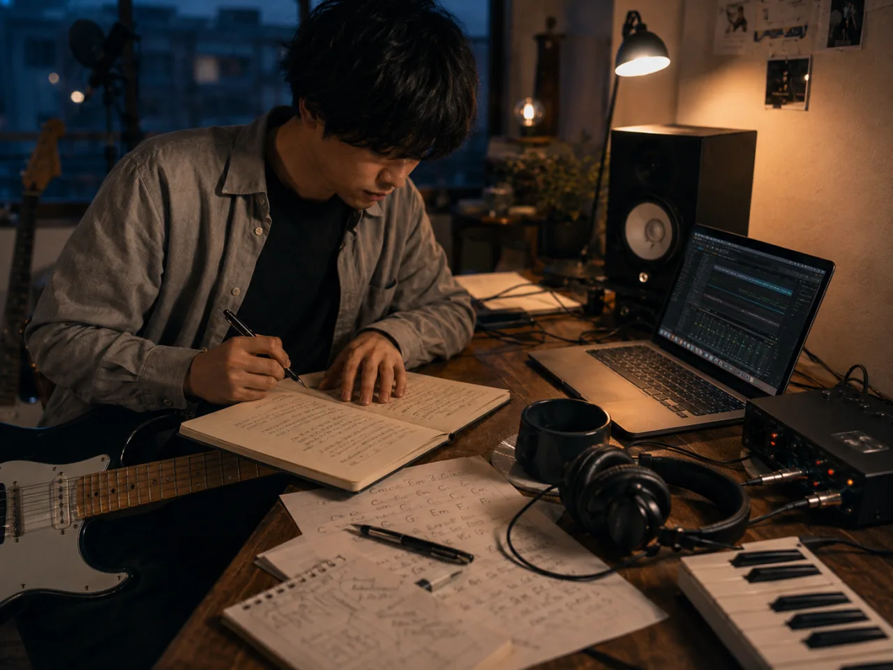 ノート、楽器、音源を行き来する創作の机